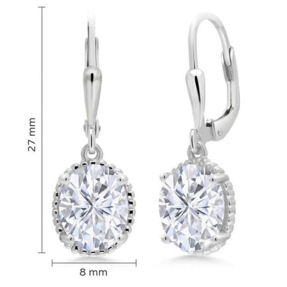 925 Sterling Silver with 4.20 Cttw White Moissanite Oval Leverback Hook Earrings - Picture 4 of 4